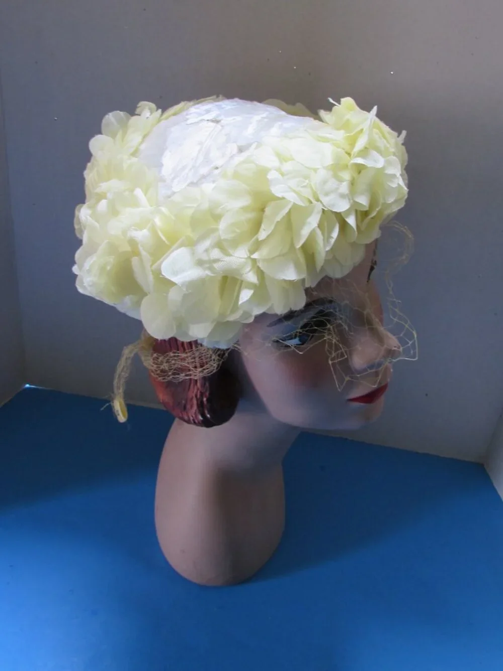 Vintage Hat Lemon Yellow Petals Yellow Veil Original Caroline